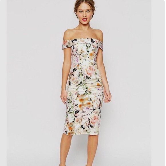 ASOS Floral Bardot Fit Dress - Picture 1 of 2